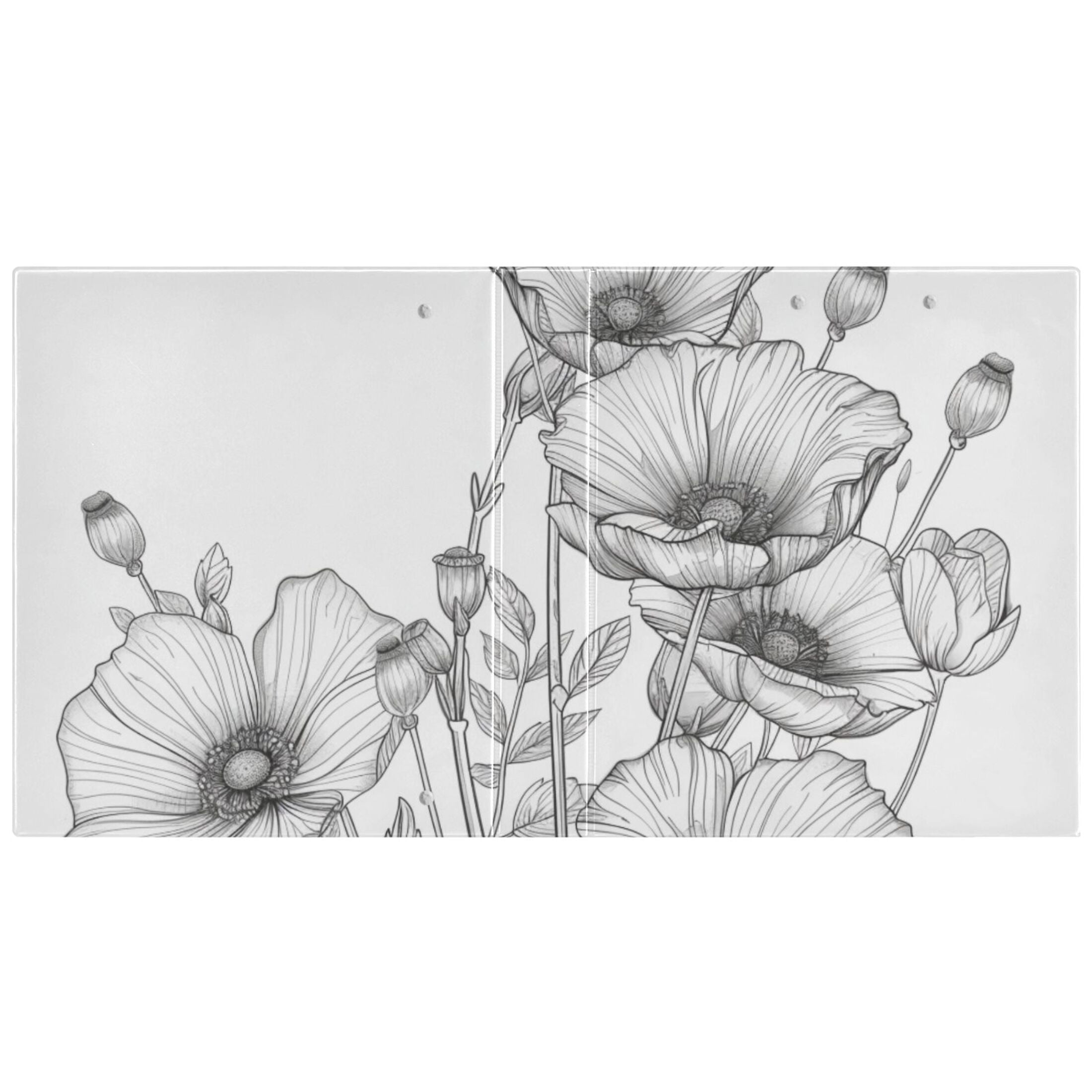 Line Flowers 3 Ring Binders 1.5 inch Hardcover File Folders with Interior Pockets A4 Size Organizer for School Office Hospital