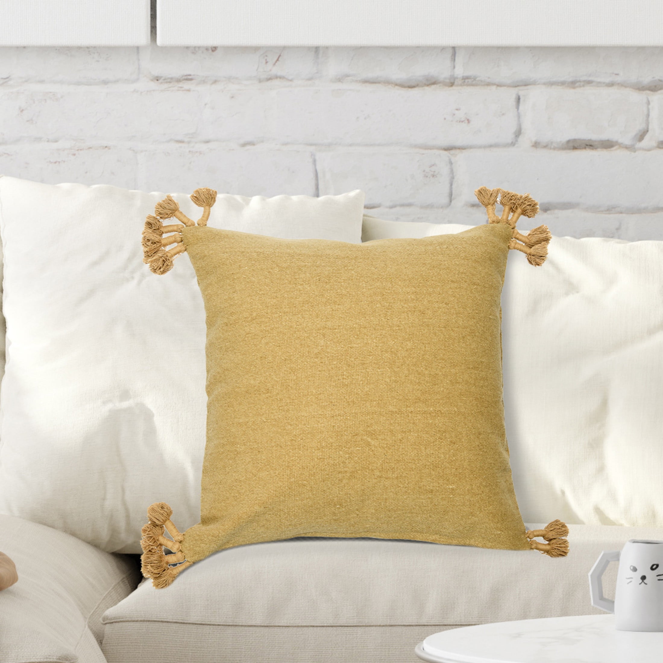 Creative Co-Op 20" Square Canvas Pillow Cover with Tassels