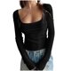 thumbnail image 3 of Top de encaje color crema,Blusa informal de poliéster con cuello cuadrado y manga larga para mujer, cómoda para uso diario en casa, sopatenor, 3 of 8