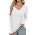 thumbnail image 7 of Lenpel Long Sleeve Shirts for Women V Neck Ribbed Knit Slim T-Shirts Tight Tunic Blouses Going out Tops with Thumb Holes(White,XX-Large), 7 of 7