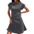 thumbnail image 1 of 2025 Vestido ajustado plisado liso para mujer: cuello en V, manga corta, largo mini con diseño acanalado sin costuras., 1 of 5