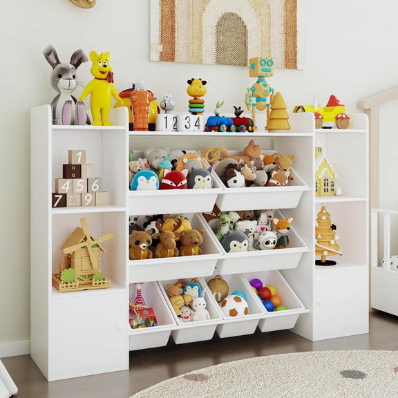 Danolapsi Kid Bookshelf and Toy Storage with 2 Storage Cubbies,Kids Toy Storage Organizer with 8 Removable Toy Bins,Playroom Organization and Storage Bins for Playroom, Bedroom, Kids Room, Classroom