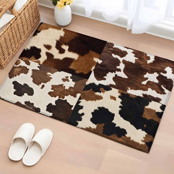 Rectangle Rug 2x3Ft Vintage Abstract Cowhide Speckles Soft Indoor Throw Rugs Carpets for Living Dining Bedroom Kids Room Non-Slip Playroom Crawl Rug Floor Mats Farmhouse Western Animal Skin