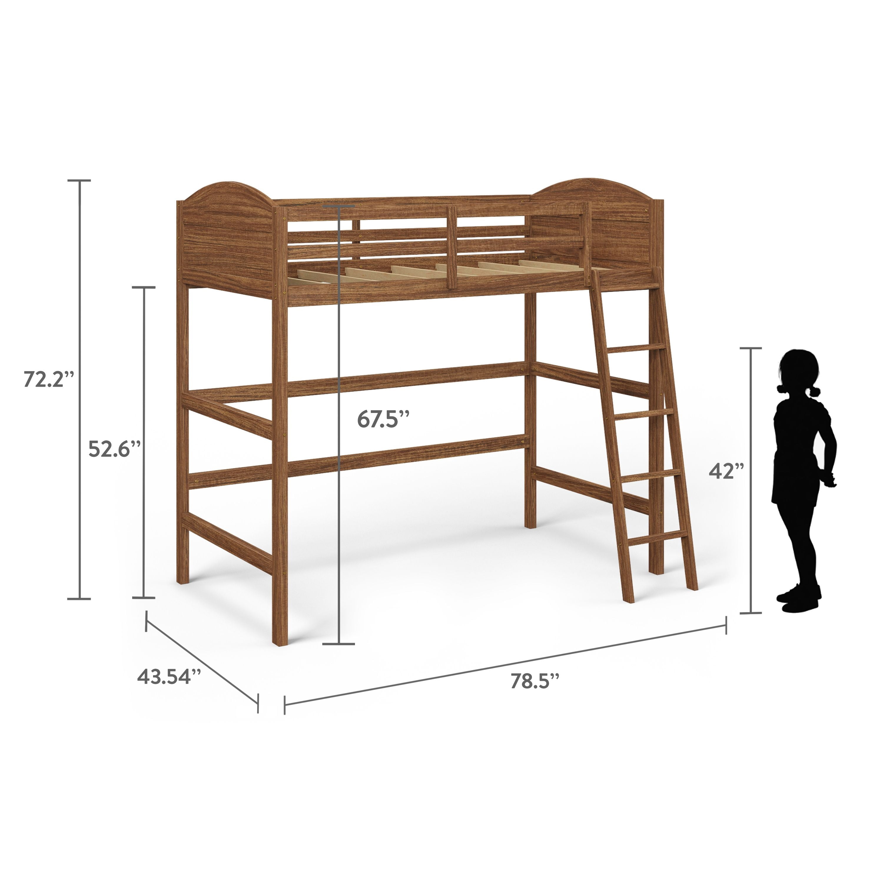 Mainstays Kids Twin Wood Loft Bed, Warm Walnut