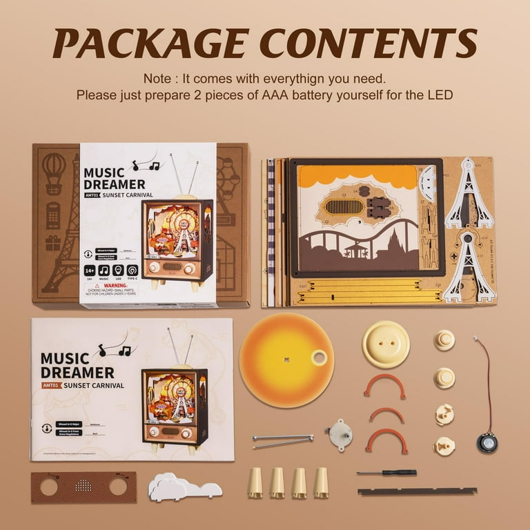 Rolife DIY Music Box,3D Wooden Puzzle Sunset Carnival Model Kits