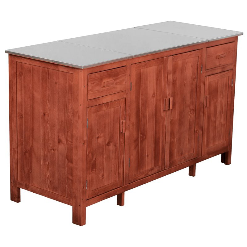 Leisure Season Wood Buffet Server With, Patio Buffet Server With Cooler Compartment