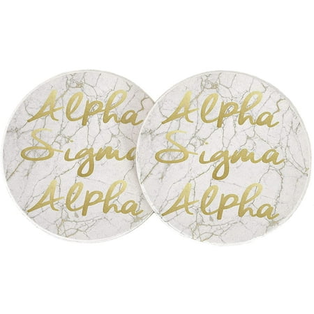 

Alpha Sigma Alpha Sorority Absorbent Sandstone Car Cup Coaster (Set of 2) Licensed Product ASA (Light Marble Gold Script)