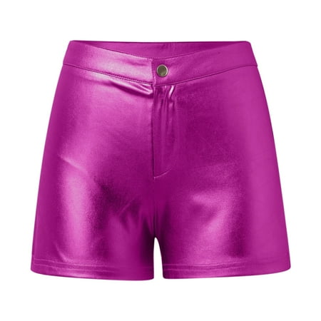 Youmylove Holiday Womens Shorts Fashion Casual Leather Shorts Mid Waist Casual Bag Butt Sexy Solid Color Leather Shorts Mini Shorts Sexy Hot Pants