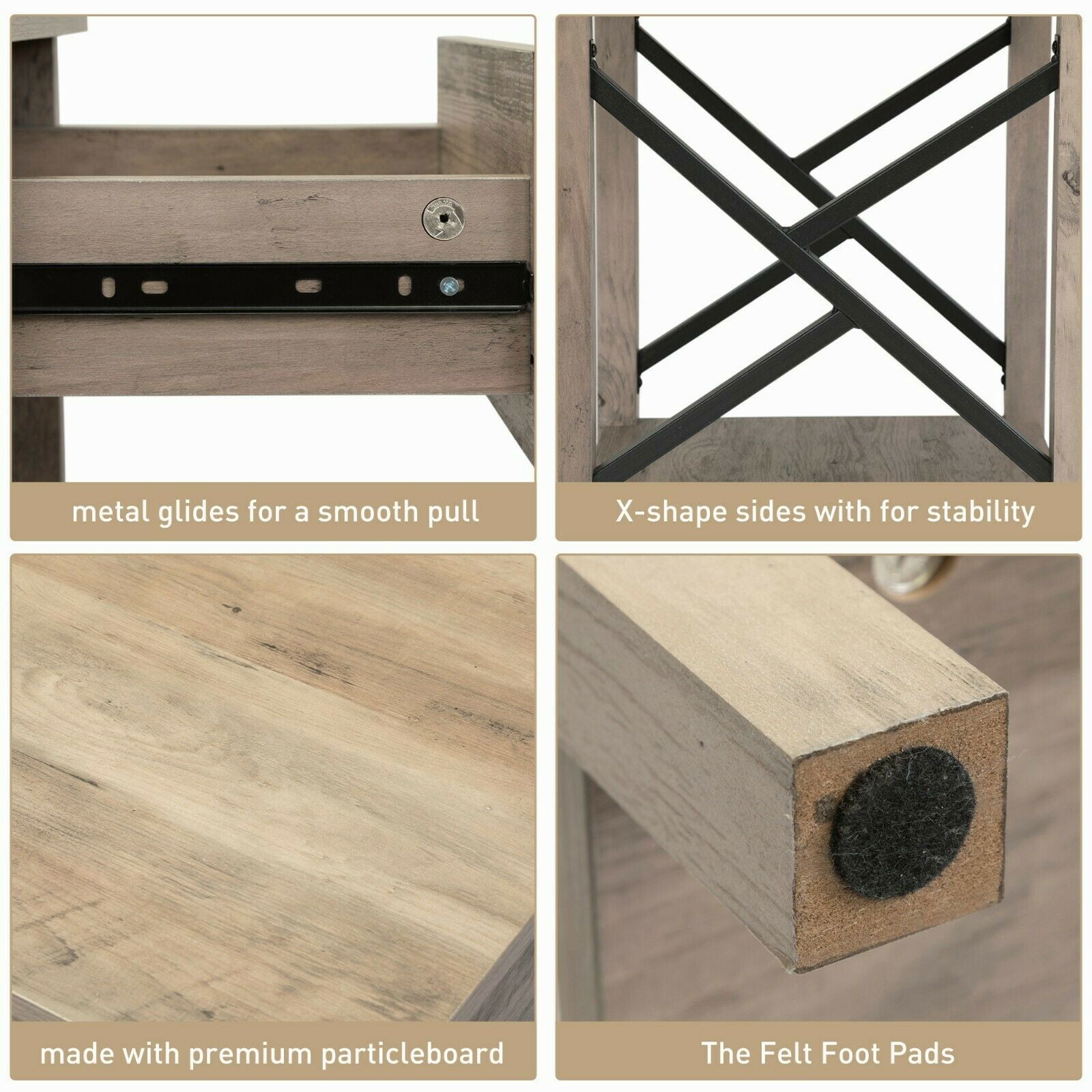 Private Jungle Single Farmhouse Nightstand Wood End Table Bed Sofa Side Table w/Drawer Bedroom Decor,Rustic Gray + Black