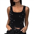 thumbnail image 3 of Top Corto Sin Mangas con Cuello Cuadrado Acanalado y Decorado con Diamantes de Imitación para Mujer Y2K Negro M, 3 of 9