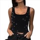 thumbnail image 3 of Top Corto Sin Mangas con Cuello Cuadrado Acanalado y Decorado con Diamantes de Imitación para Mujer Y2K Negro S, 3 of 9