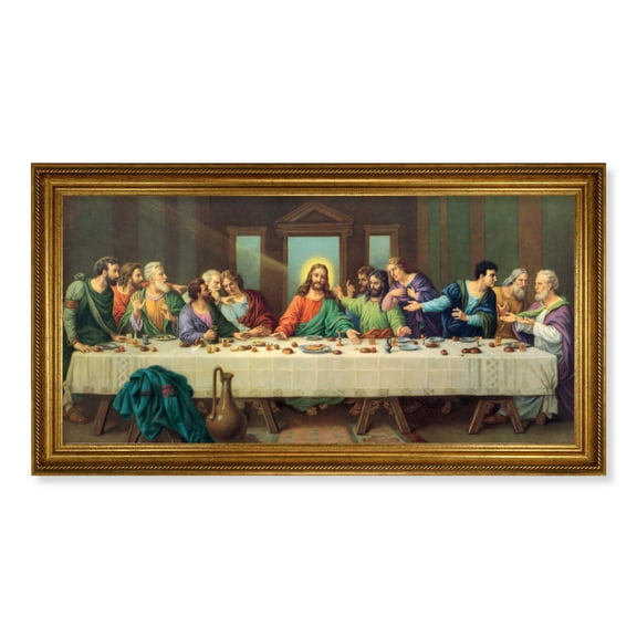 Last Supper Picture Framed Wall Art Decor Extra Large, Antique Gold-Leaf Frame with Fine Roping Edging