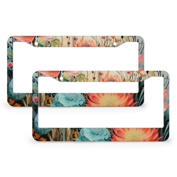 2 PCS Watercolor Cactus Flowers License Plate Cover Cactus Flower Pink Floral Leaf Bloom Car License Plate Frame Quality Aluminum 2 Round Holes for Women Men US Vehicles