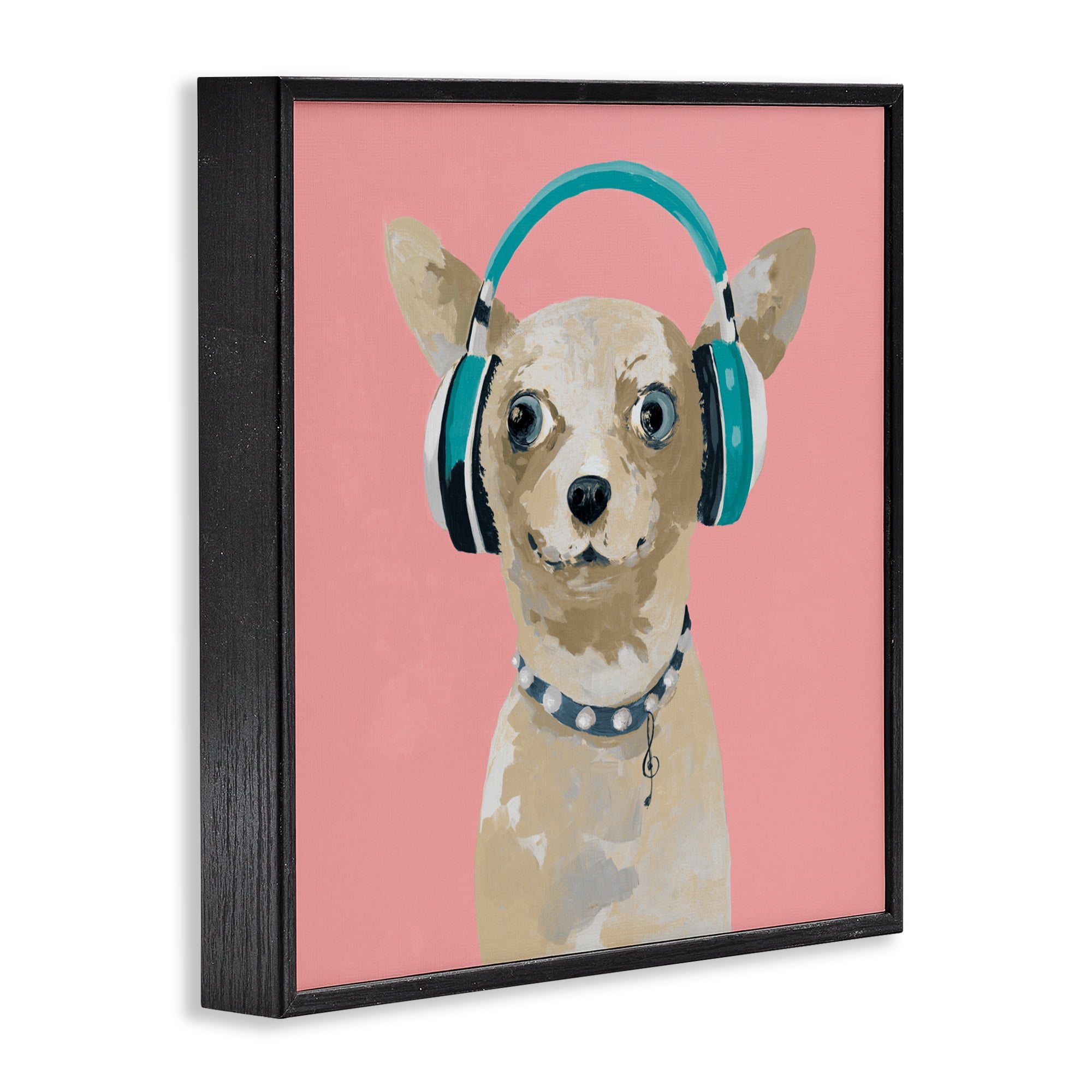 Stupell Industries Jammin' Pup on Pink Black Framed Giclee Art, design by Lorenzo Collective