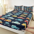 thumbnail image 3 of Manfei Cute Cartoon Car Full Size Sheets,Colorful Vehicle Bed Sheets,Black Blue Yellow Sheet Sets For Boys Kids,Microfiber Bedroom Decor,4-Piece, 3 of 7