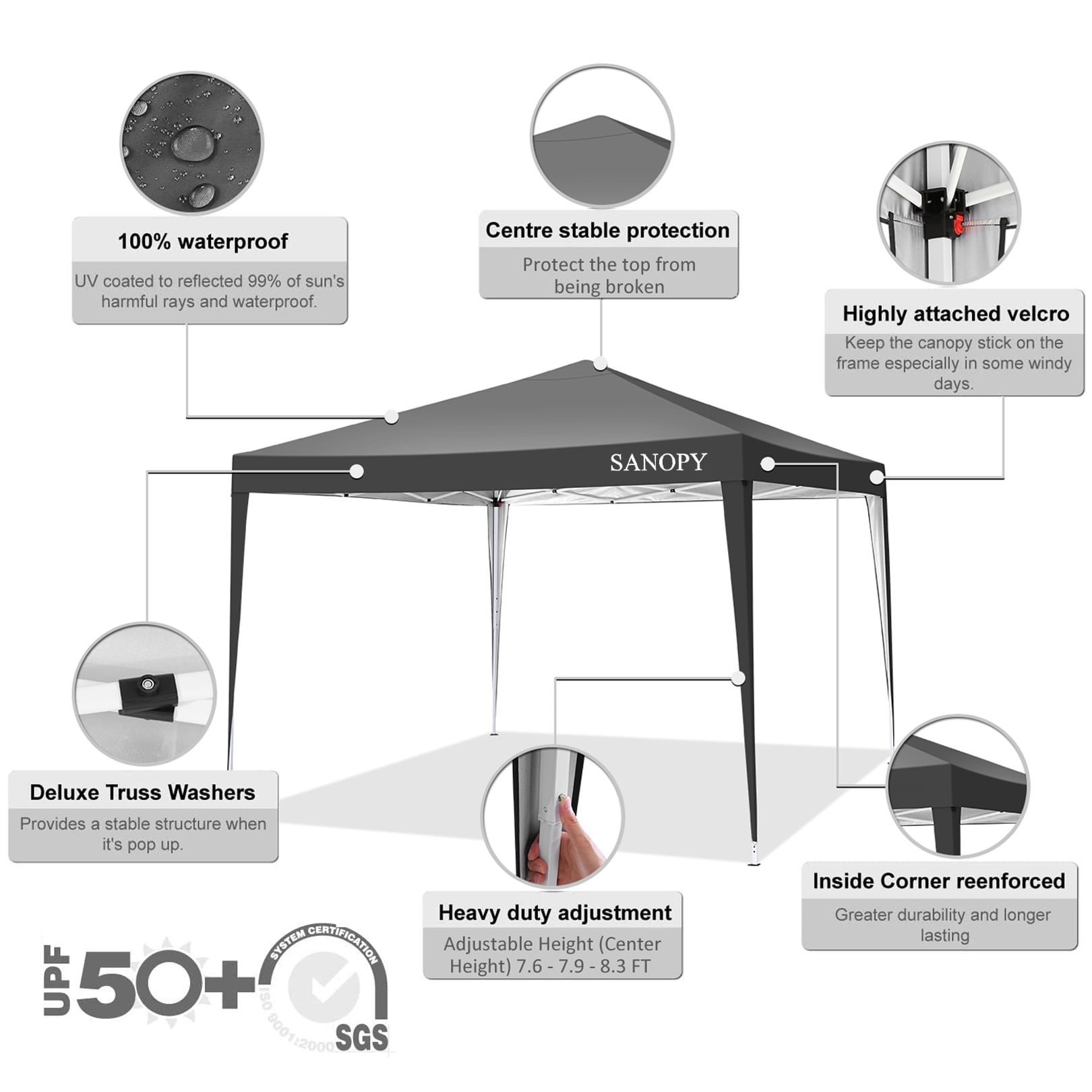 SANOPY 10'x10' EZ Pop Up Canopy Tent Outdoor Party Instant Shelter Portable Folding Beach Canopy with 4 Sandbag & Carrying Bag, Black