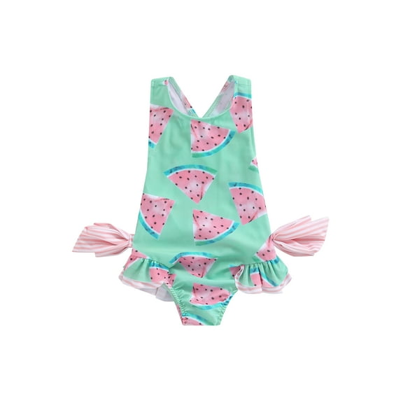 Suealasg Toddler Girl Summer One Piece Swimsuit Sleeveless Watermelon/Floral Print Swimwear 1T 2T 3T 4T 5T 6T Kids Little Girls Bathing Suit Beachwear