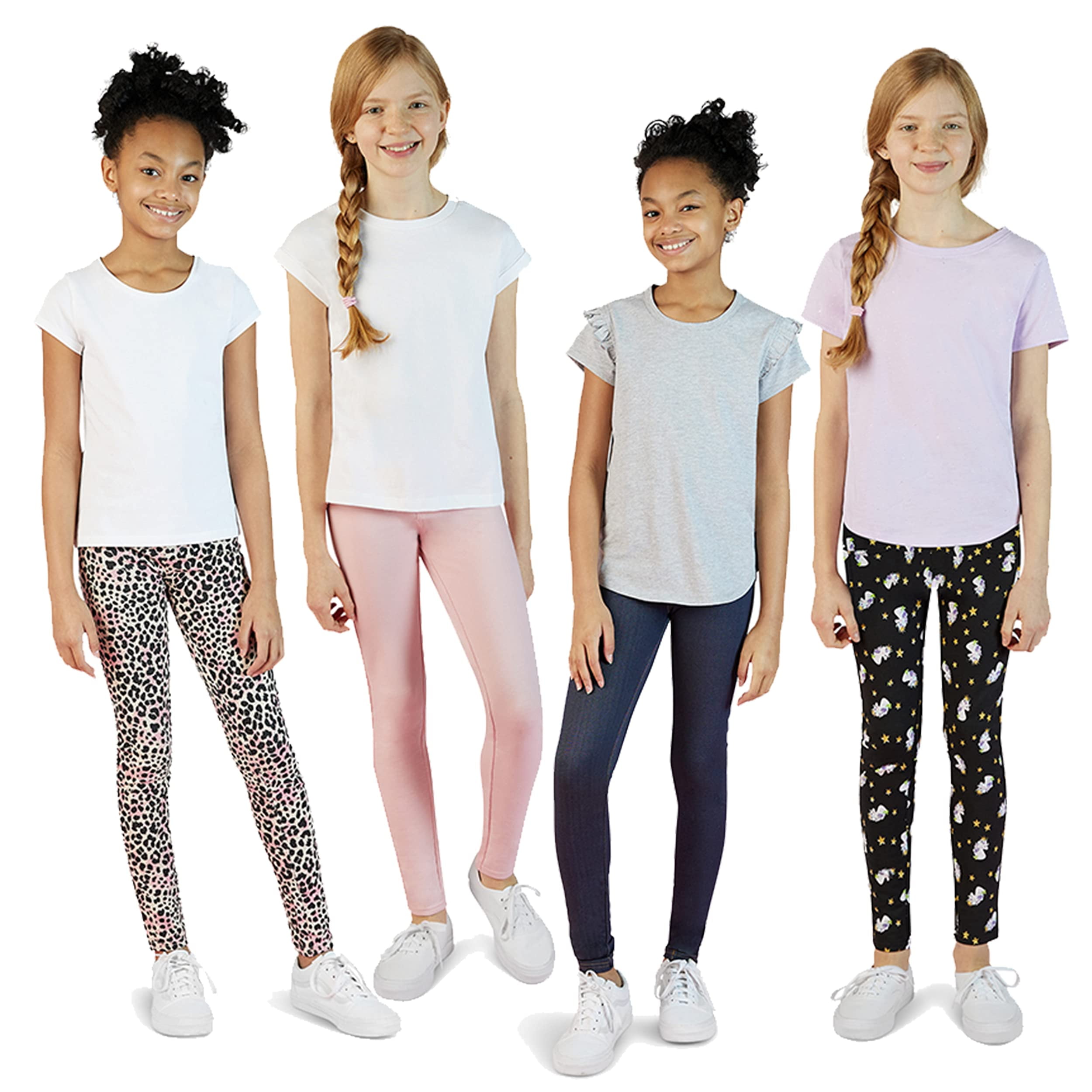 VIGOSS 4 Pack Leggings for Girls | Soft Stretch Cotton and Stylish ...