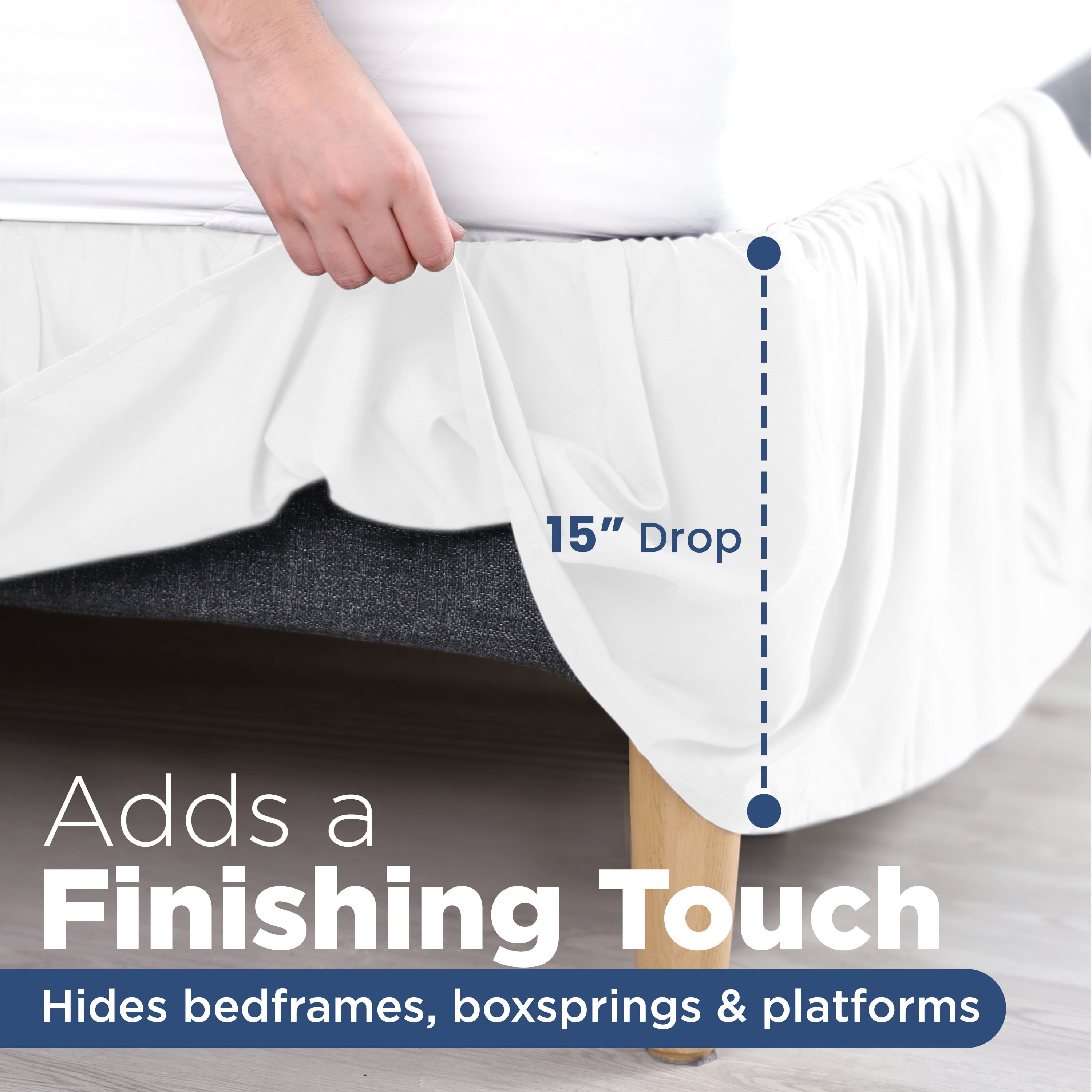 Martex Full Bed Skirt | Ruffled 100% Microfiber Dust Ruffle | 16" Drop | White