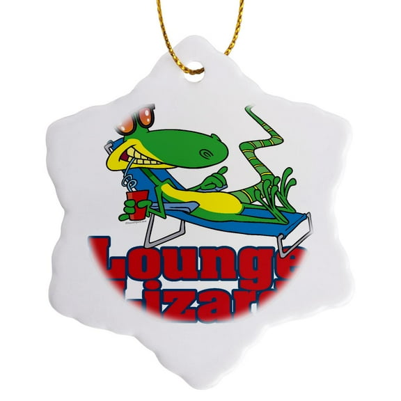 3drose, Lounging Lounge Lizard Cartoon, 3 inch Snowflake Porcelain Ornament