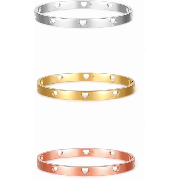 Baby Infant Toddler Kids Girls Heart Bangle Bracelet, Gold Silver Rose Gold 3 Colors 316L Stainless Steel Cuff Bracelets With Heart Shape,Jewelry Gifts For Birthday