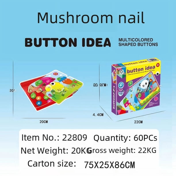 Mini botones de hongo para niños pequeños, juguetes artísticos con botones, tablero para uñas a juego con colores, juguetes educativos de aprendizaje temprano