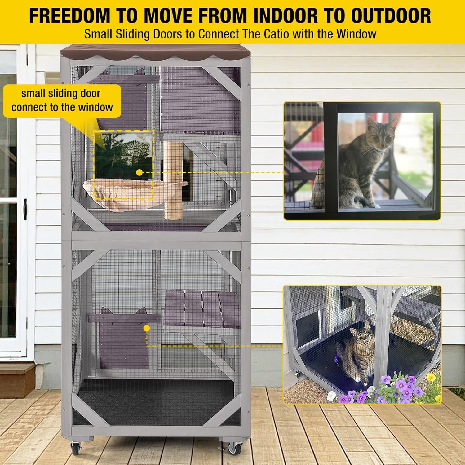 Aivituvin Catio Outdoor Cat House for Catis Mobile Enclosures on Wheels Large Cat Cage with Waterproof Cover,Resting House,62.8