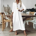 thumbnail image 3 of Aellinatey Women's linen V-neck long dress with three-quarter sleeves, solid color long slip dress, 3 of 9