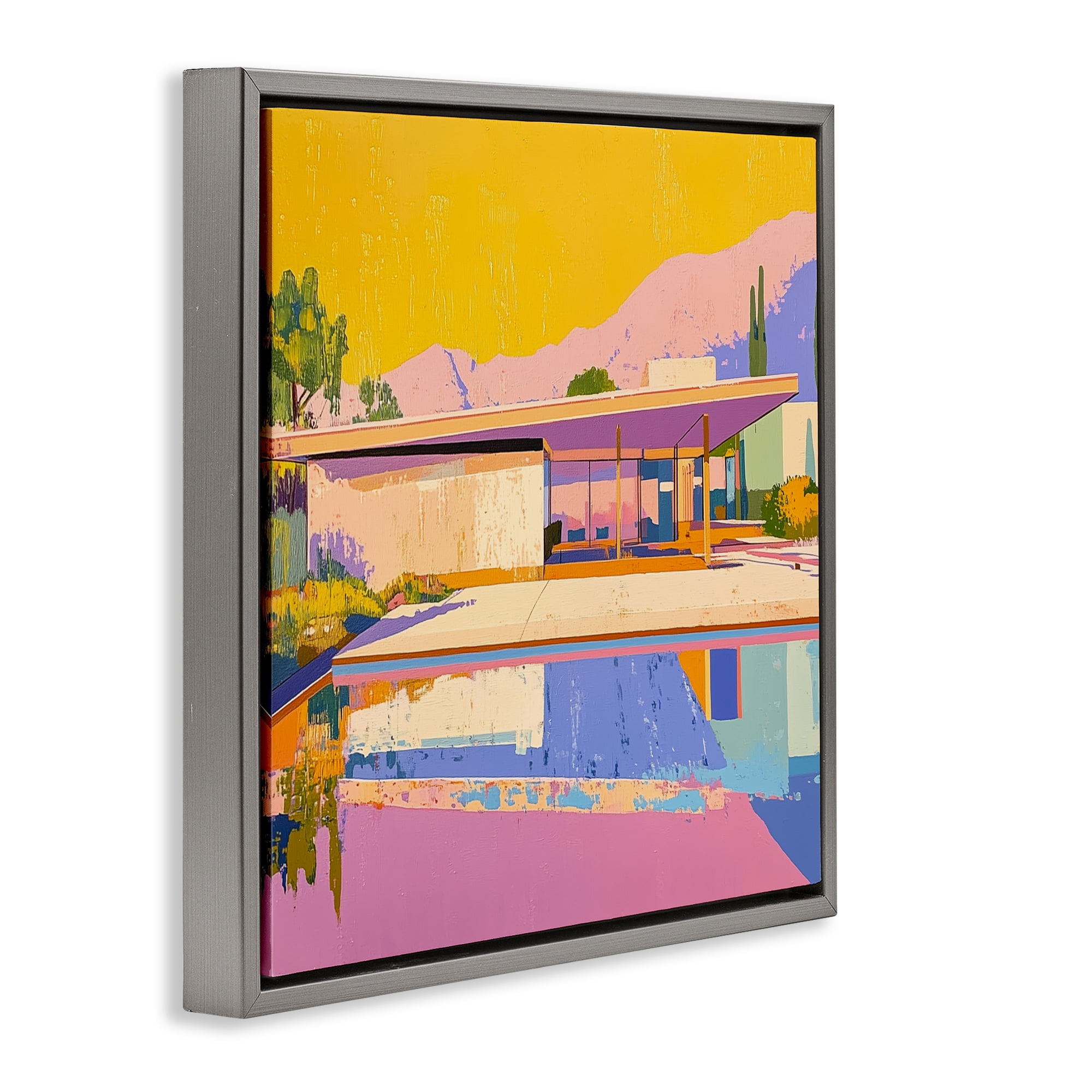 Stupell Industries Vivid Case Study House Gray Framed Floater Canvas Wall Art, design by Walker Noble