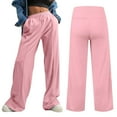 thumbnail image 2 of Womens Wide Leg Pants Casual Loose Drawstring Elastic Waisted Pant Solid Color Baggy Daily Trousers with Pockets Pink L, 2 of 5