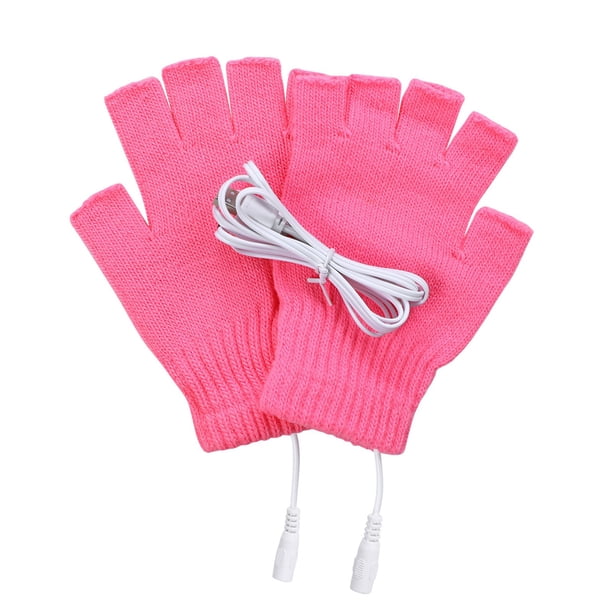 USB patrón de rayas Calefacción sin dedos de punto de lana Manos Guantes calientes Guantes para Mujeres Hombres Niñas Niños USB Guantes de calefacción