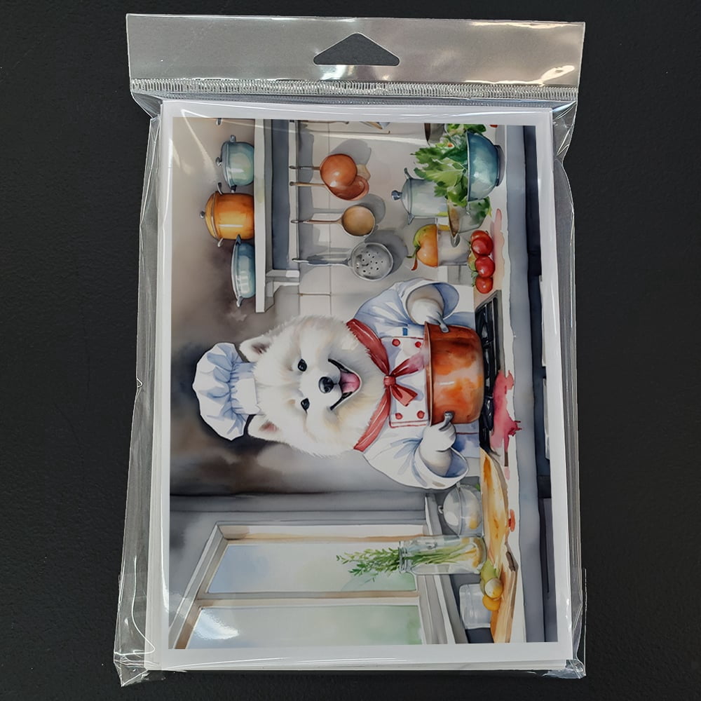 Samoyed The Chef Greeting Cards Pack of 8 7 in x 5 in