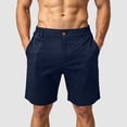 thumbnail image 2 of idosla Men's Cotton Chino Shorts Casual Elastic Waist Drawstring 7 Inch Summer Beach Golf Shorts with Pockets (Navy, L), 2 of 7