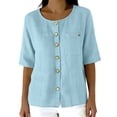 thumbnail image 2 of Women's Round Neck Short-Sleeved Button-Down Shirt Top, Casual Summer Blouse, 2 of 6