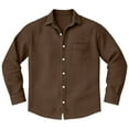 thumbnail image 4 of Mens Button Down Shirts Lightweight Waffle Knit Long Sleeve Shirt Spring Casual Turn Down Collar Solid Color Top Brown XXXXL, 4 of 4