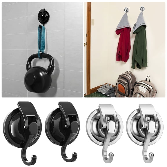 Hook a Removable Suction Cup Hooks (2 Pack) Silver Plated Heavy Duty Vacuum Shower Hooks Powerful Wreath Hanger for Bathroom Restroom Kitchen