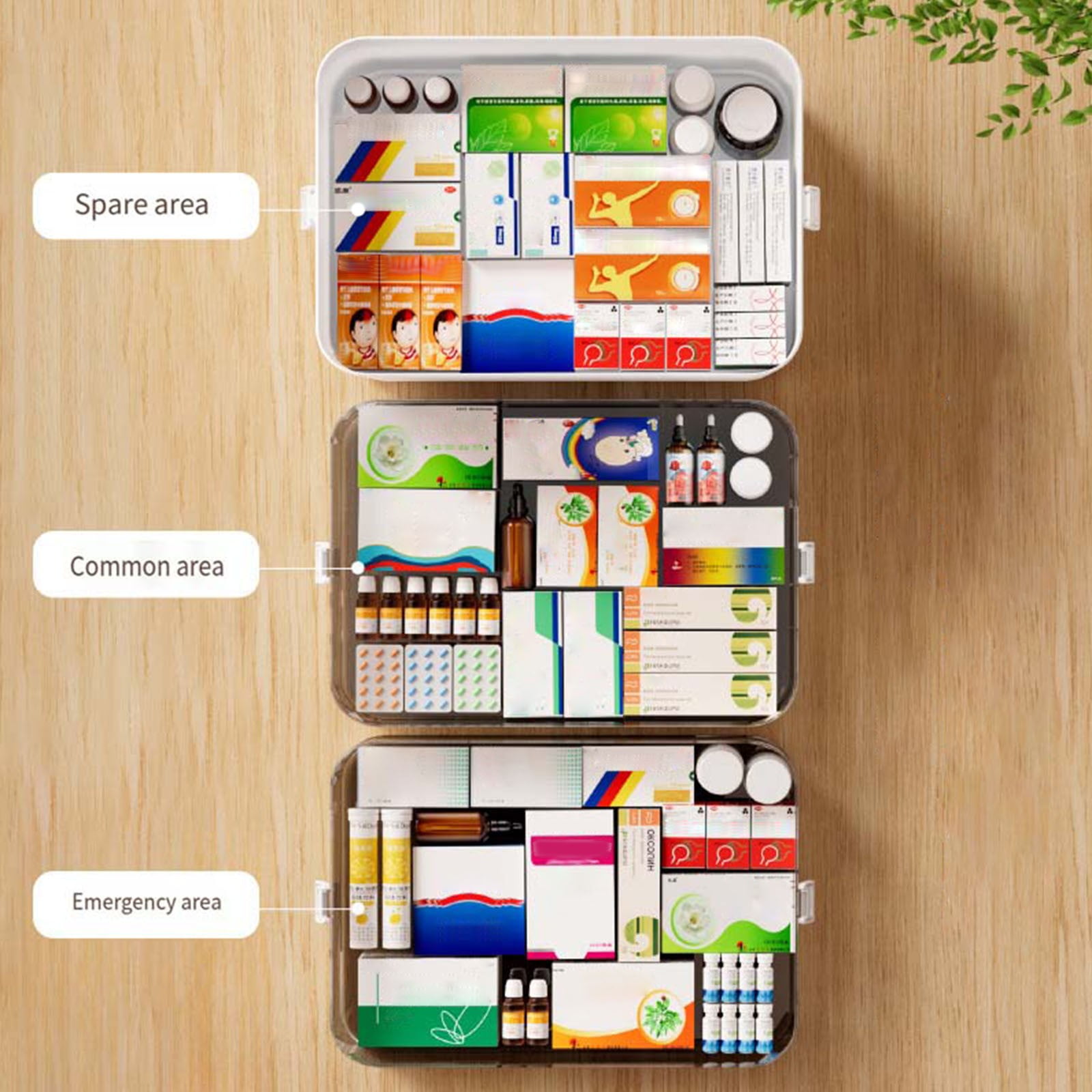 3-Tier Portable Storage Organizer with Handles, Plastic Stackable Box for Crafts, Tools & First Aid Supplies, Multi-Compartment Pp Plastic Organizer Box (Khaki)