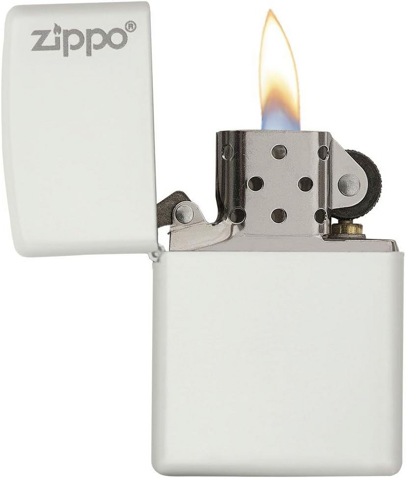 Zippo Lighter - Personalized Custom Message Engrave for Classic with Logo White Matte Windproof Zippo Lighter #214ZL
