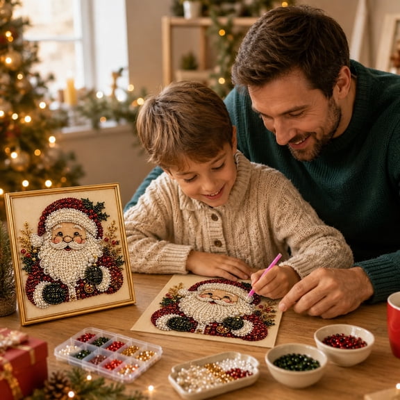 DIY Christmas Pearl Diamond Painting Art Kit, Christmas Pearl Beads Art Craft for Adults Beginner, Relaxing & Beginner-Friendly Gemstone Diamond Dots Painting Hanging Kit for Home Wall Decor