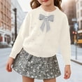 thumbnail image 2 of LRen Girls Holiday Outfits, Girls 2pcs Fall Outfits Sweet Cute Bowknot Button Knit Cardigan Sweater Tops Sequin Short Mini Skirt Set,White,5-6 Years, 2 of 6