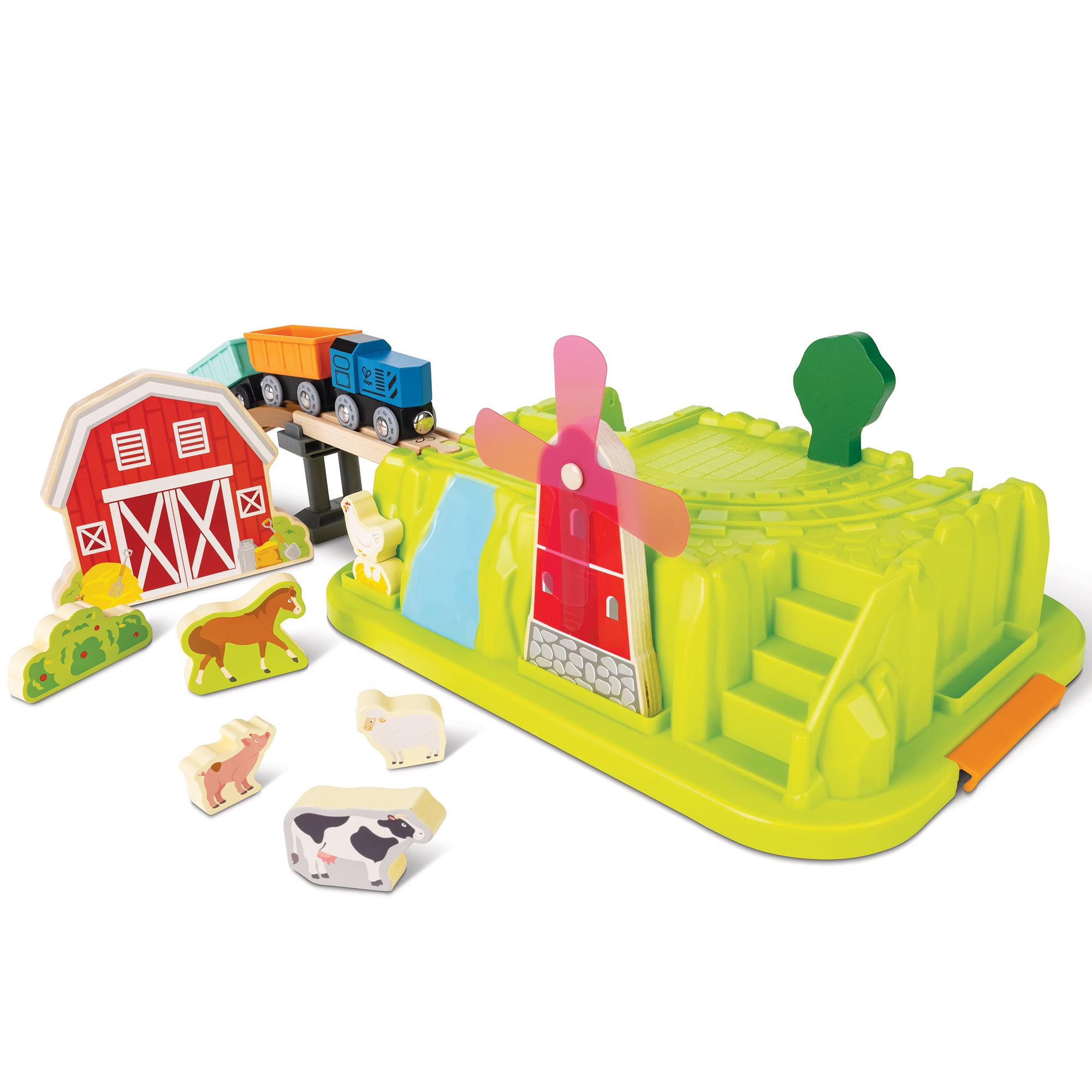 Hape: Farmyard Train Bucket Set - Wooden Train Animal Set, Building Toy, Storage Box, Build A Farm Landscape Around Your Train, Toddlers & Kids Age 3+