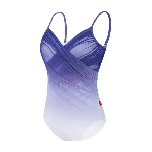 Women Dance Leotard Pleated V-neck Bodysuit Training Gymnastics Skating Ballerina Beachwear Swimwear