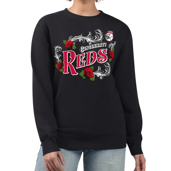 Women's G-III 4Her by Carl Banks Black Cincinnati Reds Retro Roses Fleece Pullover Sweatshirt