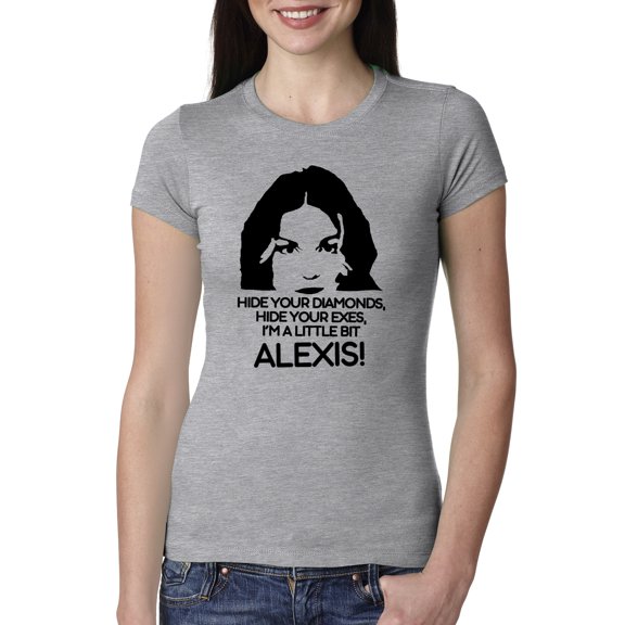 Hide Your Diamonds Exes from Alexis Quote Pop Culture Womens Slim Fit Junior Tee, Heather Grey, Small
