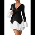 thumbnail image 3 of Minivestidos de Mujer con Escote en V, Larga, Holgados, Cintura Alta, Ajustados, Corte A, para Cóctel o Invitada de Boda Negro XL, 3 of 9