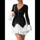 thumbnail image 3 of Minivestidos de Mujer con Escote en V, Larga, Holgados, Cintura Alta, Ajustados, Corte A, para Cóctel o Invitada de Boda Negro XL, 3 of 9