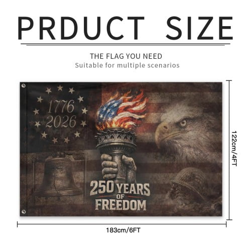 USA 250th Anniversary Flag Double-Sided 6x4 Ft American Independence 1776–2026 Celebration Flag 250 Years Birthday Patriotic Banner for Indoor Outdoor Decor