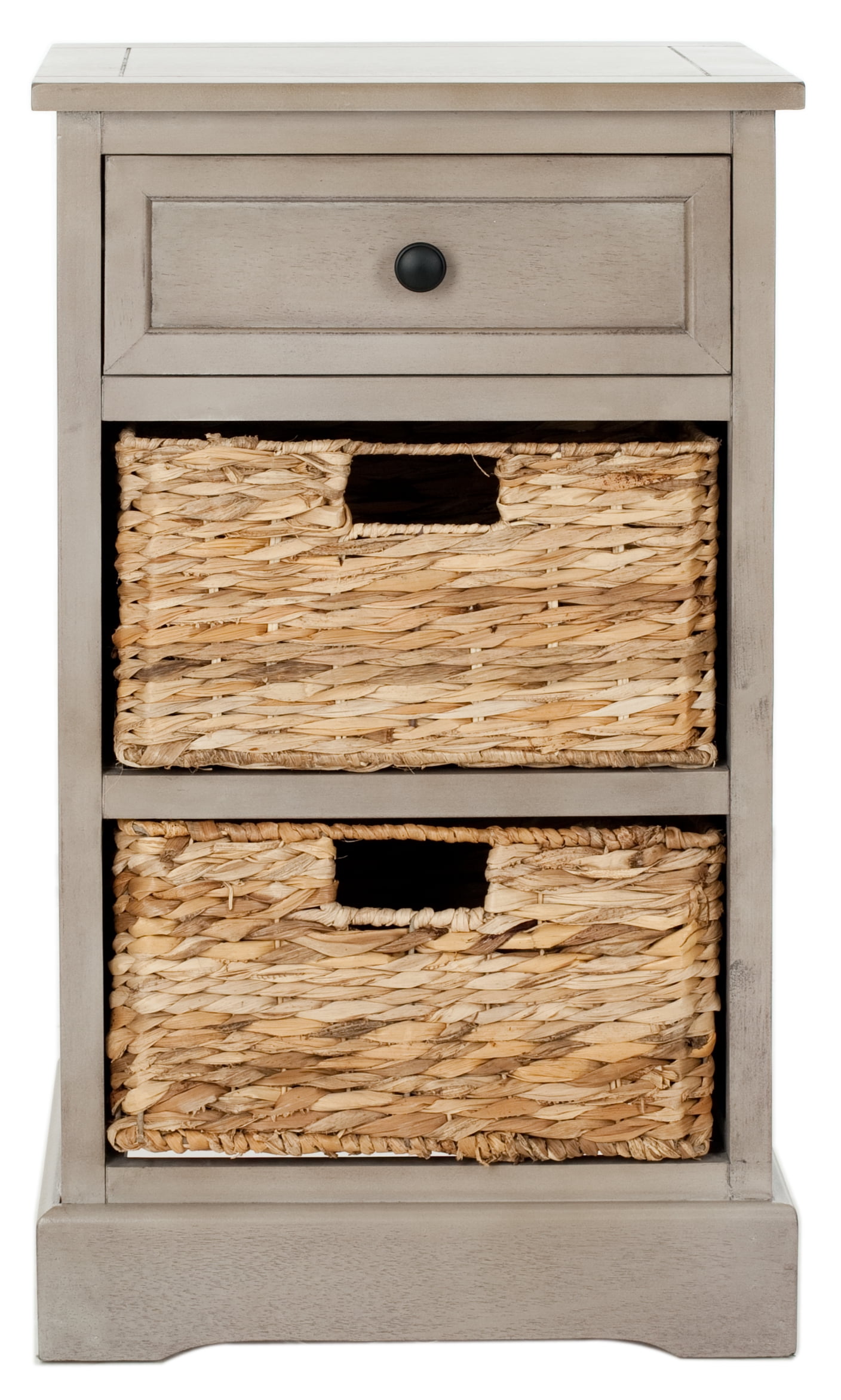 SAFAVIEH Carrie 1 Drawer Storage Side Table with 2 Baskets, Vintage Grey