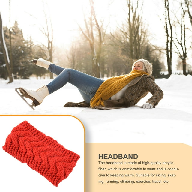 Bandeau d'Hiver pour Femmes Élastique Protecteur de Tête Chaud Chunky Bandeau Accessoires pour Cheveux Dames Cache-Oreilles Style Simple Accessoires pour Cheveux pour Femmes Rouge