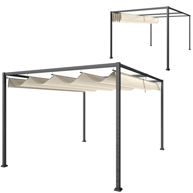 Outsunny 10' x 7' Patio Pergola with Retractable Canopy, Cream White